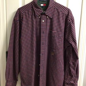Tommy Hilfiger Men's Navy and Red Plaid Shirt